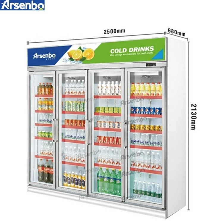 4 Door Upright Commercial Beverage Refrigerator 2000L For Drinks